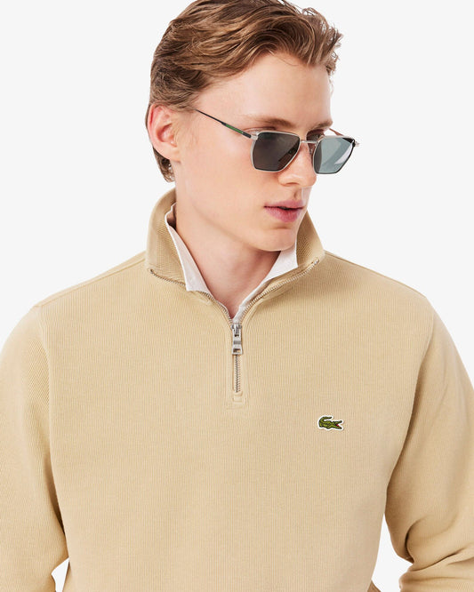 Zippered Stand-Up Collar Cotton Sweatshirt - Millet 8XF